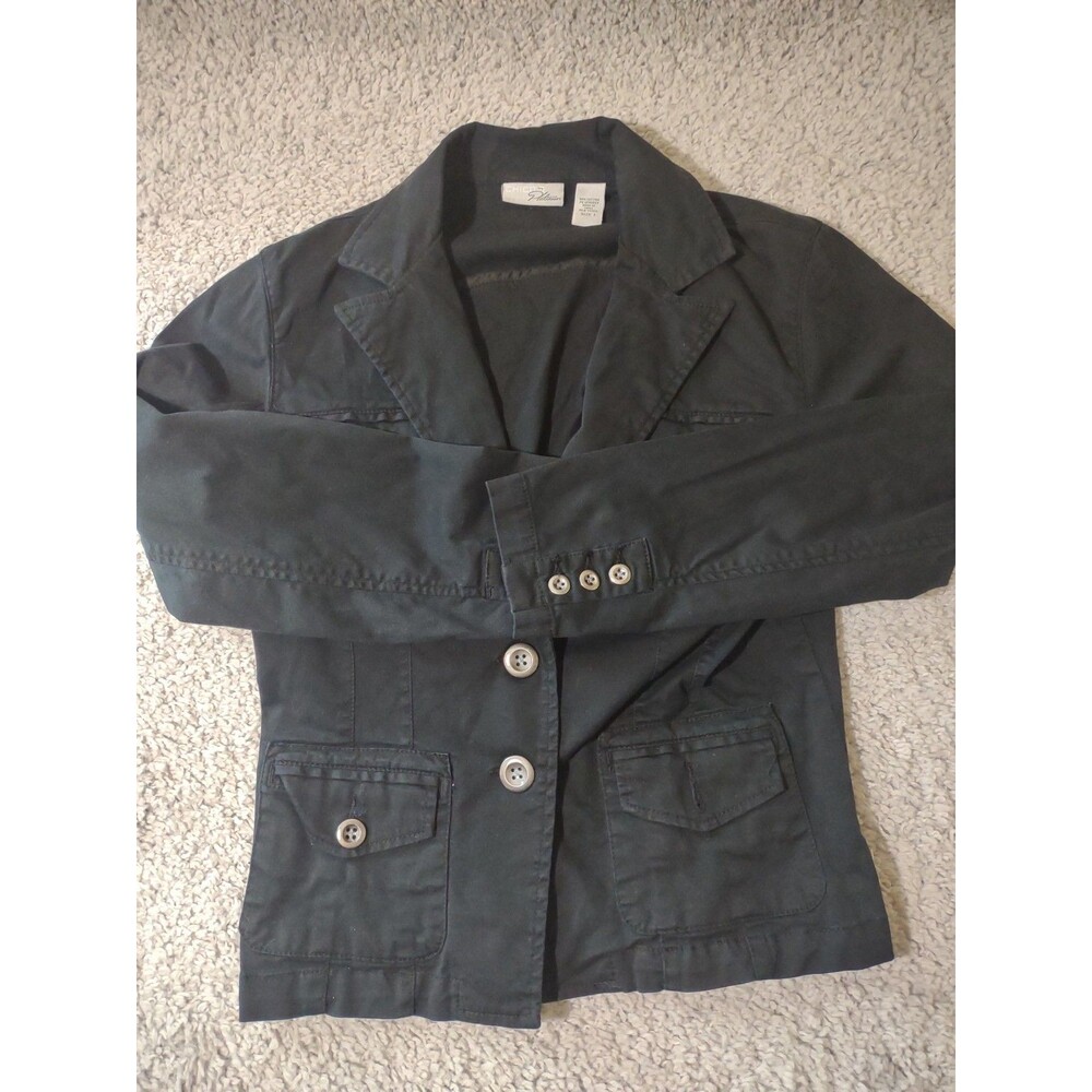 Chico's Women's Platinum Jacket Black Button Up Jacket With Pockets Sz 1